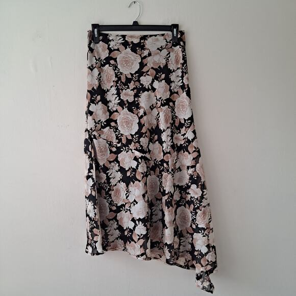 ASOS Design Floral Chiffon Midi Skirt Asymmetric Hem Multicolor Women's Size 10 - Picture 4 of 11